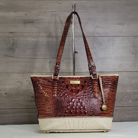 Brahmin Two-Tone Croc Embossed Leather Tote Bag
